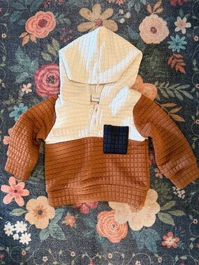 Amazon Quilted Hooded Pullover in Cream, Brown & Navy Pocket